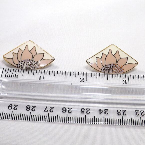 Vintage Laurel Burch Pink Flower Post Earrings, Pink & Gold Sunflowers - Picture 3 of 10